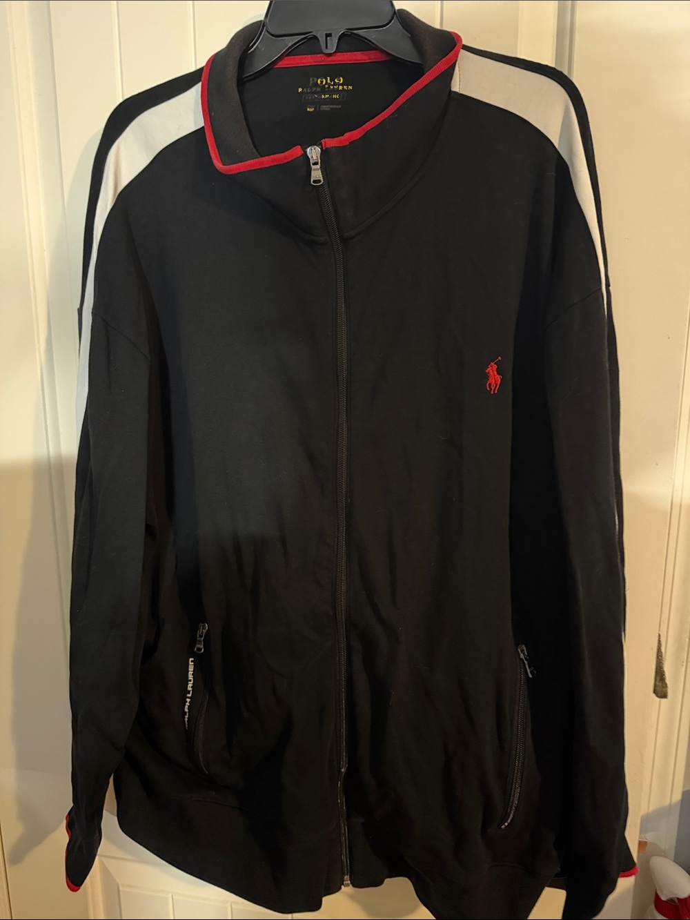 Polo by Ralph Lauren Black Track Jacket with Red and White Accents